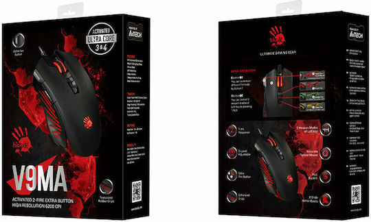 A4Tech V9MA RGB Gaming Ποντίκι 6200 DPI Μαύρο