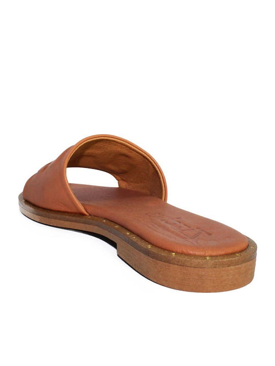 Leather Women's Flat Sandals in Tabac Brown Color