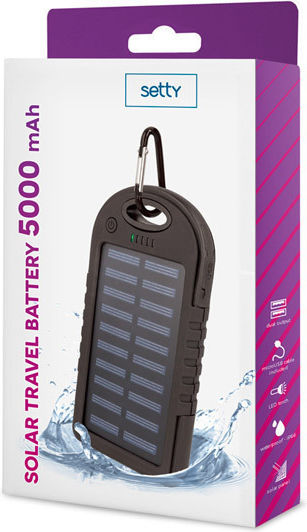 Waterproof Solar Power Bank Слънчева 5000mAh с 2 USB-A порта Черен