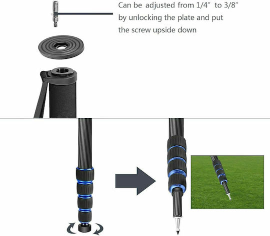 Neewer Carbonfaser Monopod mit Tragetasche mit Einfaches Fußbett und Belastbarkeit 10kg