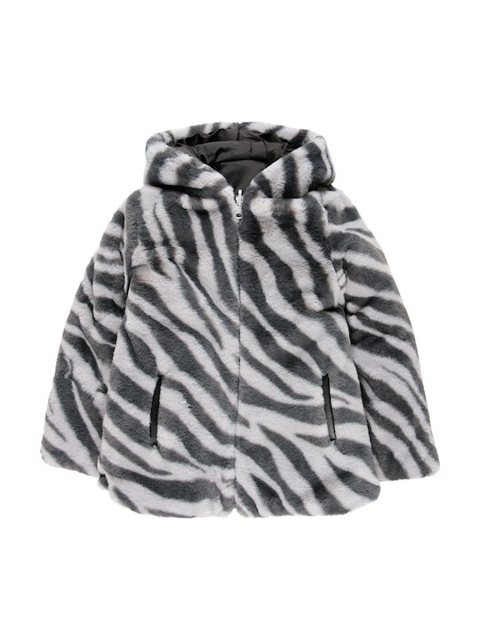 Kids' Fur Short Double Sided with Hood Black