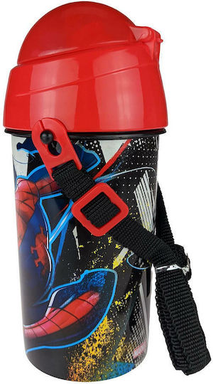 Gim Spiderman Kids Water Bottle Spiderman Plastic with Straw Red 500ml
