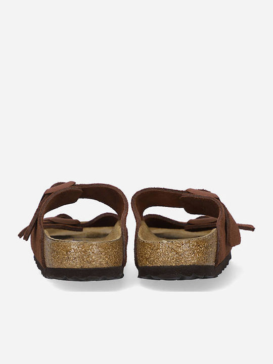 Arizona Soft Footbed Suede Leather Women's Flat Sandals Anatomic Chocolate Narrow Fit