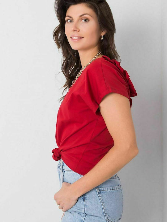 Fancy Damen Sommer Bluse Baumwolle Kurzärmelig Burgundisch