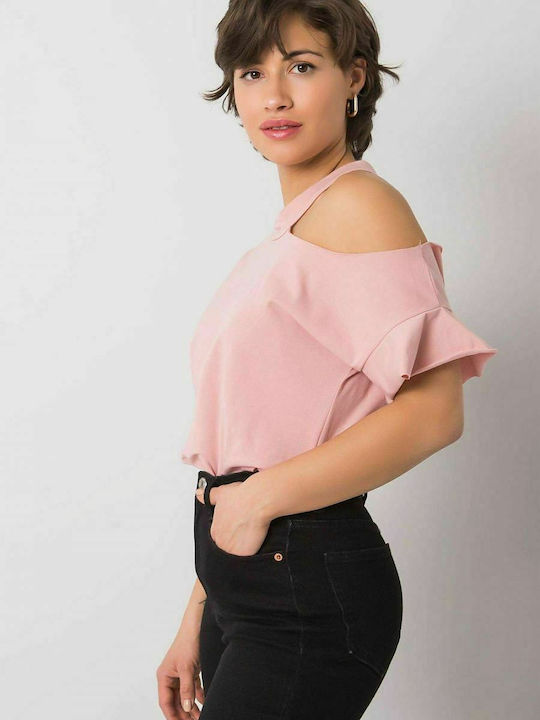 Fancy Damen Sommer Bluse Baumwolle Kurzärmelig Rosa