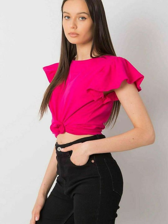 Fancy Women's Summer Blouse Cotton Short Sleeve Fuchsia