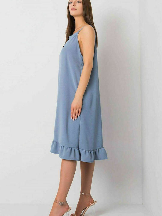 Fancy Summer Midi Dress with Ruffle Blue