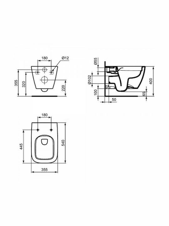Ideal Standard i.Life b Toaletă montată pe perete Fără margine cu Subțire Capac Închidere lentă Albă