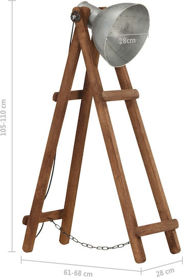vidaXL Vintage Floor Lamp H110xL28cm with E27 Bulb Socket Silver and Brown