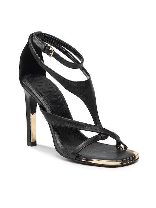 DKNY Leather Women's Sandals Audrey with Ankle Strap Black