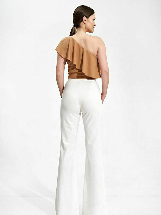 Figl Women's High-waisted Fabric Trousers Bell White