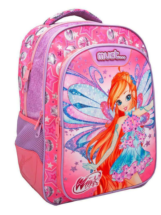 Διακάκης Winx 32x18x43cm Σχολική Τσάντα Πλάτης Δημοτικού Ροζ με Θήκη για Παγούρι 25lt