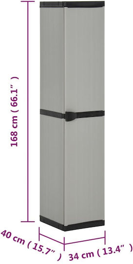 Single-Leaf Plastic Cabinet with Locking Capability with 3 Shelves Grey / Black 34x40x168 cm