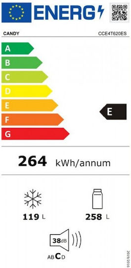 Candy Ψυγειοκαταψύκτης 377lt Total NoFrost Υ200xΠ59.5xΒ65.8εκ. Μαύρος CCE4T620EB