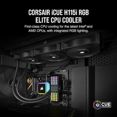 Corsair iCUE H115i RGB Elite Răcire cu Apă pentru Procesor Ventilator dublu 140mm pentru Socket AM4/AM5/1700/1200/115x