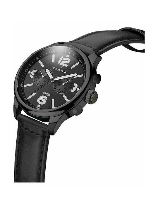 THORTON Ragnar II Dual Time Black Leather Strap