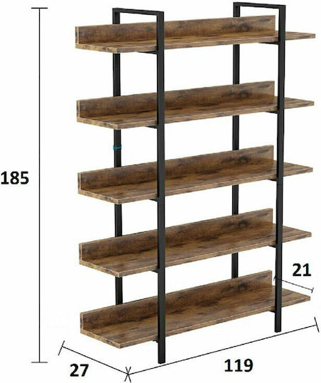 Bibliotecă Almond Nuc / Negru 119x27x185cm