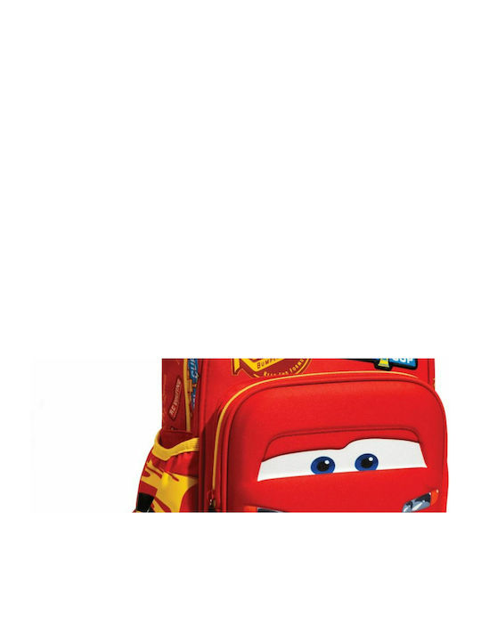 Gim Cars Badges Σχολική Τσάντα Πλάτης Νηπιαγωγείου Κόκκινη με Θήκη για Παγούρι 12lt