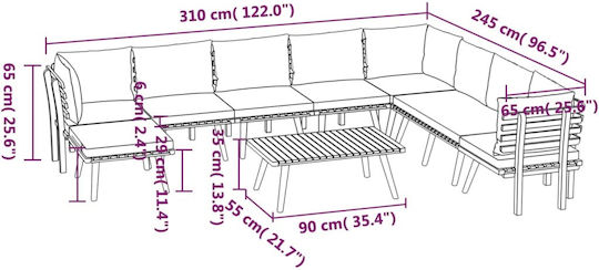 Garten- und Outdoor-Möbelsets 9 Stück Akazie mit Kissen
