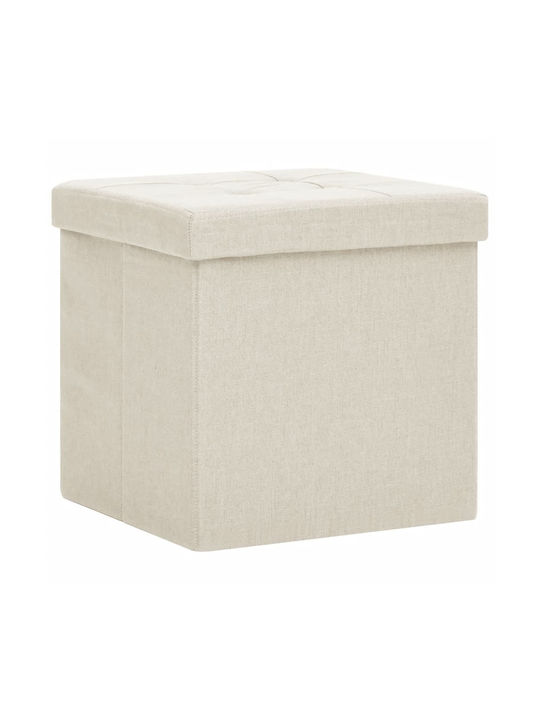 Stool For Living Room Collapsible With Storage Space Upholstered with Fabric White Cream 38x38x38cm