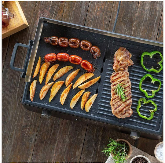 Cecotec Perfect Roast 3000 Tabletop Electric Grill Smooth and Ribbed Plate 3000W Inox with Adjustable Thermostat 30cmx50cmcm