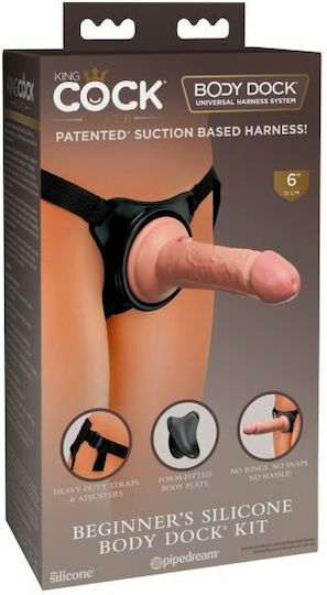 Pipedream King Cock Beginner's Silicone Body Dock Kit Harness with Dildo 17.8cm in skin color