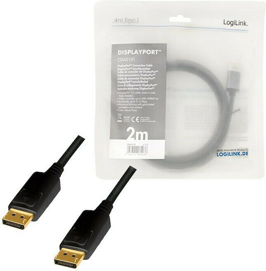 LogiLink Cable DisplayPort male - DisplayPort male 2m Μαύρο (CDA0101)
