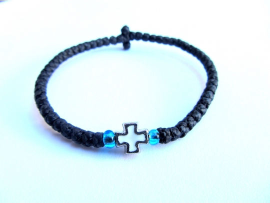 IconsGR Prayer Beads with Cross & Blue Bead Black