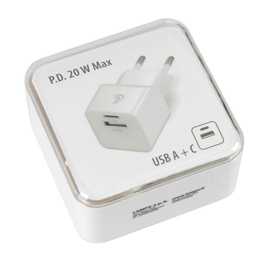 Lampa Charger Without Cable with USB-A Port and USB-C Port 20W Whites (L3869.1)