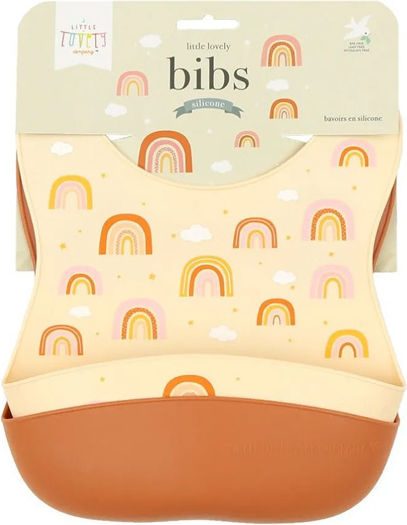 A Little Lovely Company Rainbows Waterproof Bib Silicone with Button & Pocket Orange 2pcs