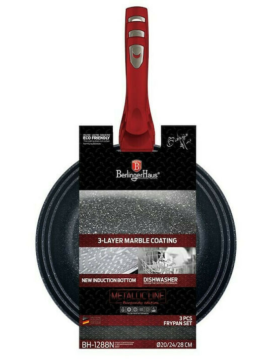 Berlinger Haus Metallic Line Σετ Τηγάνια από Αλουμίνιο Burgundy Collection με Επίστρωση από Πέτρα 3τμχ