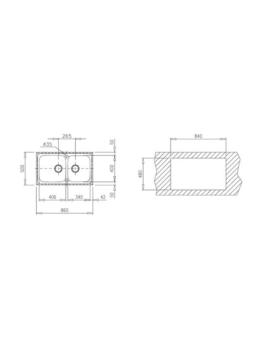 Teka Classic 2B 86 10119021 Drop-In Sink Right Inox Satin W86xD50cm Silver