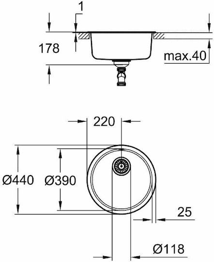 Grohe K 200 Ένθετος Νεροχύτης Inox Σατινέ Μ44xΠ44cm Ασημί