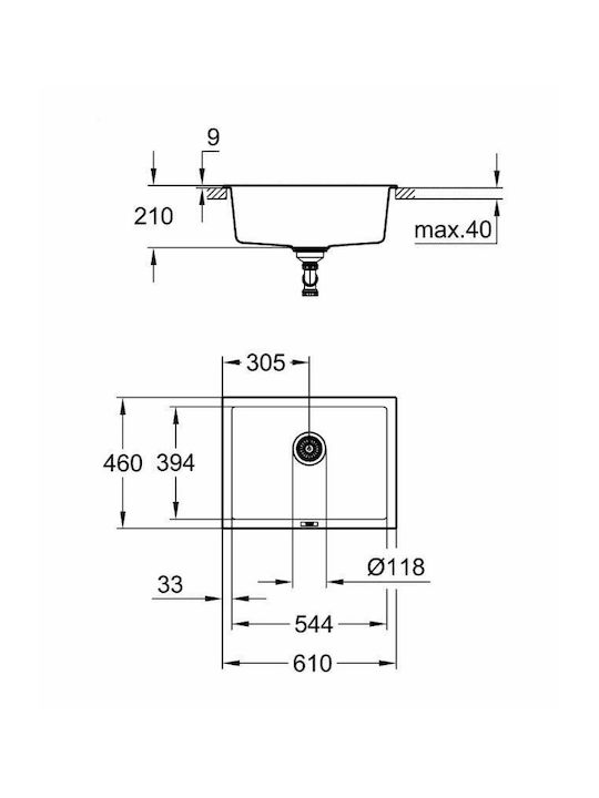 Grohe K 700 31655AP0 Drop-In Spüle aus Verbundgranulat B61xT46cm Granite Black