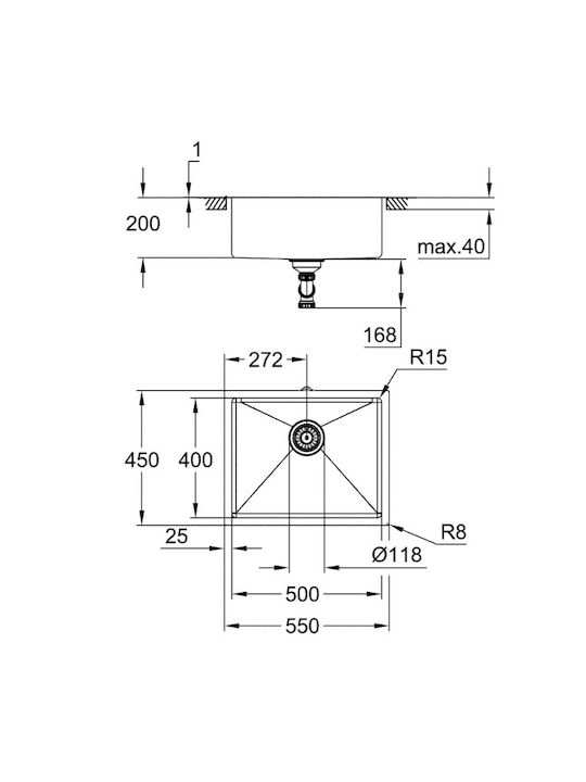 Grohe K700U 31574SD1 Поддръжка Мивка Inox Сатен Ш55xД45см Сребрист