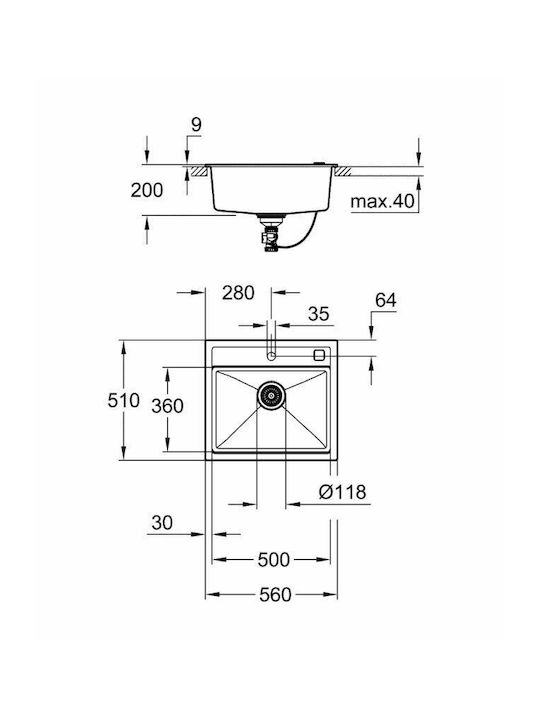 Grohe K 700 Ένθετος Νεροχύτης από Συνθετικό Γρανίτη Μ56xΠ51cm Granite Black