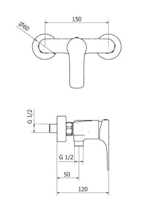 Ottone Meloda Veraby Mixing Shower Shower Faucet Silver