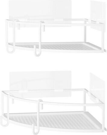 Umbra Cubico Corner Wall Mounted Bathroom Shelf Metallic with 2 Shelves and Suction Cups 23x23x8cm White