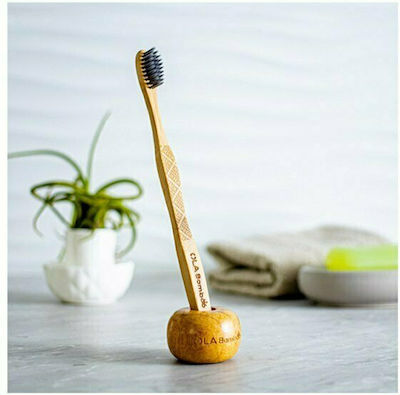 OLABamboo Individual Toothbrush Holder Toothbrush Support Base Wooden Brown