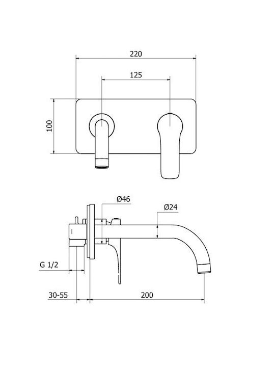 Ottone Meloda Vera Built-in Mixer & Spout Set for for Bathroom Sink 1 Exit Chrome