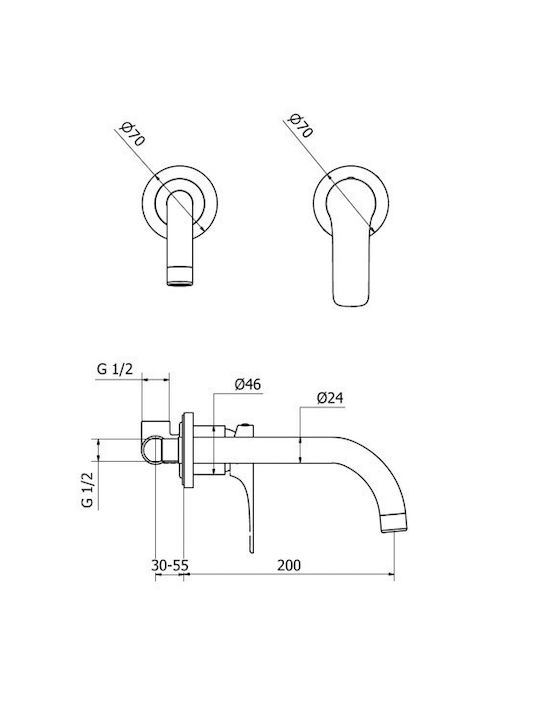 Ottone Meloda Vera Built-in Mixer & Spout Set for for Bathroom Sink 1 Exit Chrome
