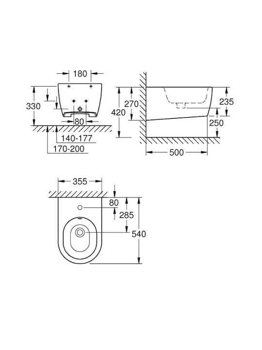 Grohe Essence Pure Guard Биде Окачване 35.5x54см