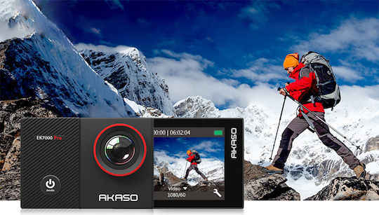 Akaso EK7000 Pro Action-Kamera 4K Ultra HD Unterwasser (mit Gehäuse) mit Touchscreen 2" und Wi-Fi Schwarz