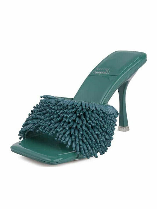 Beaded Me Mules with Thin High Heel in Blue Color