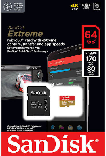 Sandisk Extreme microSDXC 64GB U3 V30 A2 UHS-I 170MB/s with Adapter