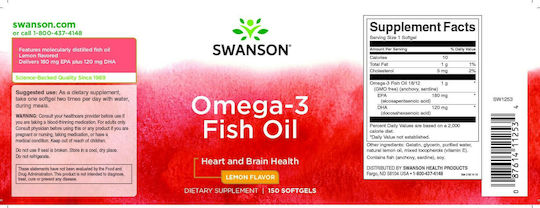 Swanson Omega 3 Fish Oil Fish Oil 1000mg 150 softgels Lemon