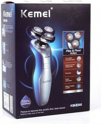 Kemei KM-3360 Blue Ξυριστική Μηχανή Προσώπου Επαναφορτιζόμενη / Με Καλώδιο