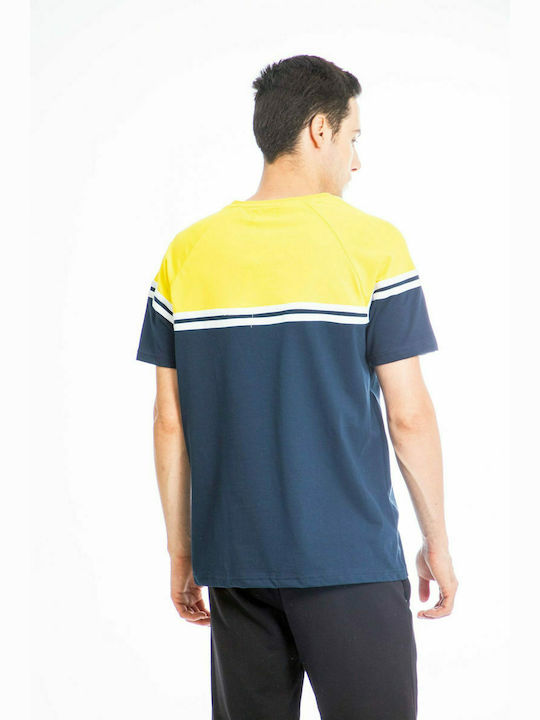 Paco & Co Men's Short Sleeve T-shirt Navy Blue/Yellow