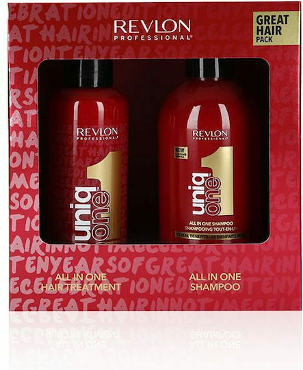 Revlon Uniq One Great Hair Treatment Set For Straightening For Damaged Hair With Shampoo & Mask 2 Pieces