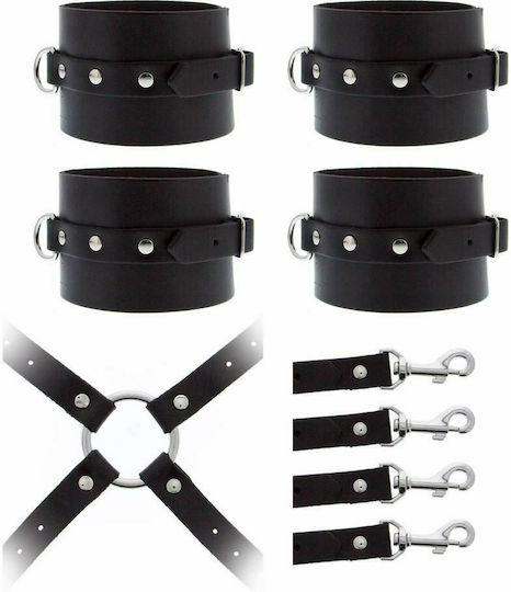 Guilty Pleasure Leather Hog Tie Cuff Set Set pentru Legare Membre Black